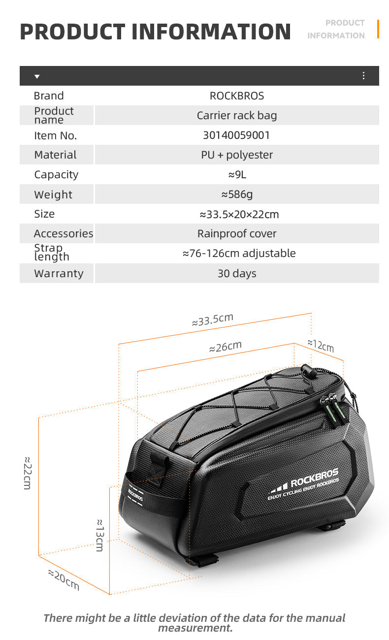 ROCKBROS Hard Shell Bike Trunk Bag