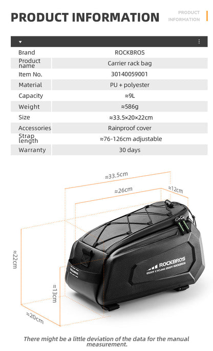 ROCKBROS Hard Shell Bike Trunk Bag