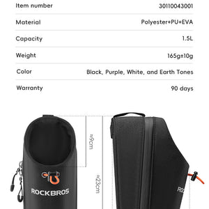 ROCKBROS Bicycle Handlebar Bag 1.5L Water Bottle Bag Folding Bike Front Bag