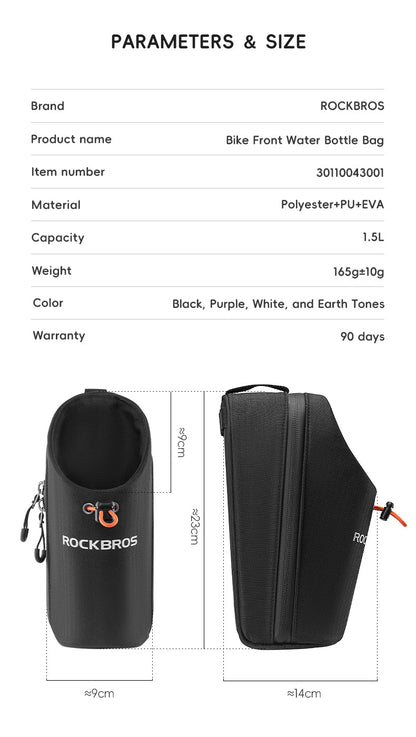 ROCKBROS Bicycle Handlebar Bag 1.5L Water Bottle Bag Folding Bike Front Bag