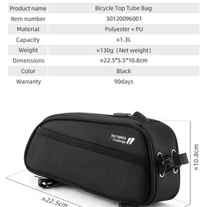 ROCKBROS Bicycle Top Tube Bag 1.3L Mountain Road Bike Frame Bag Reflective
