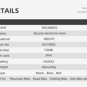 ROCKBROS Bicycle Bike Electronic Horn 120dB Cycling Bell Alarm Ring Waterproof