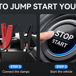 Step-by-step guide on how to jump start a car with visual instructions.