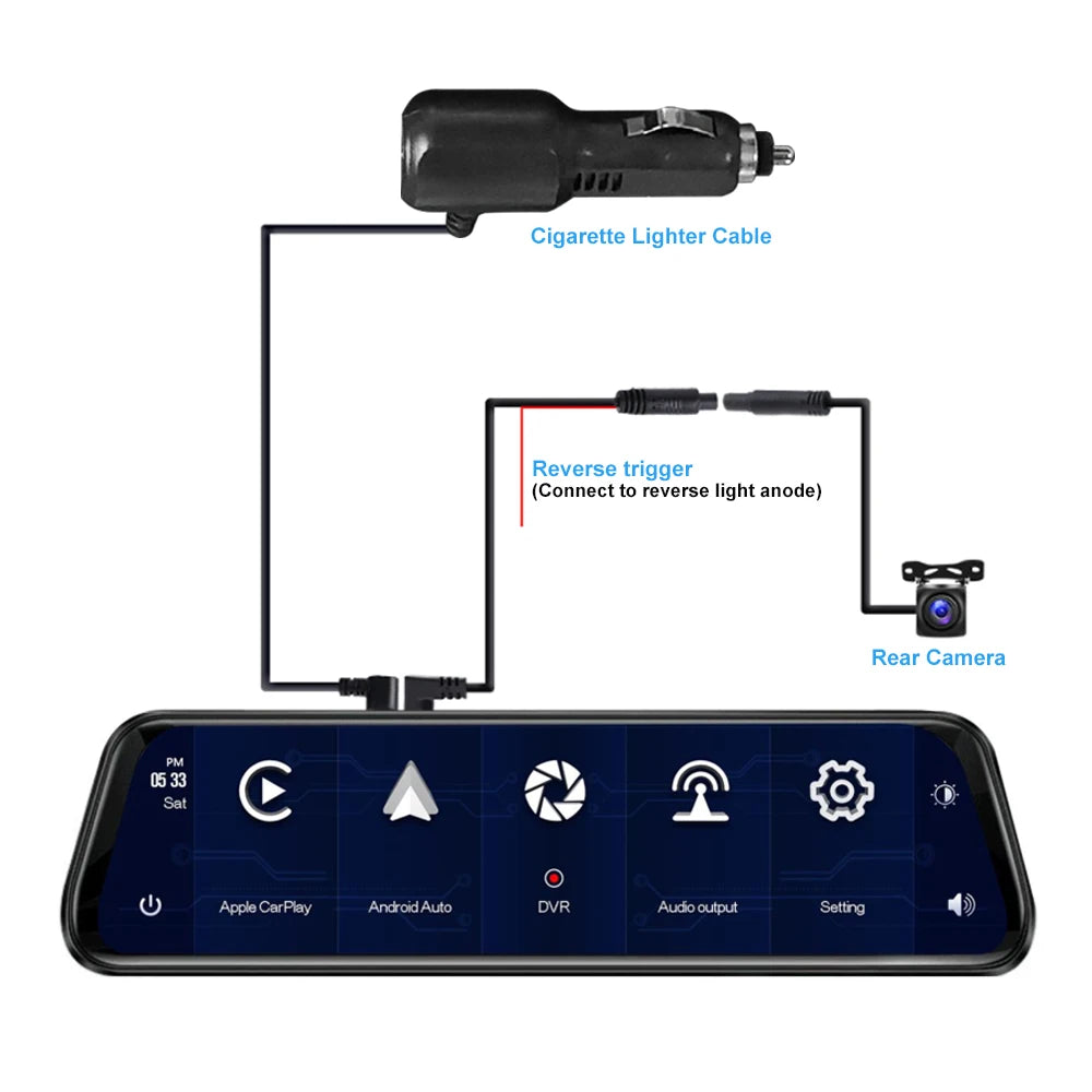 Rear View mirror Dash Camera with Android Auto/Carplay/Mirrorlink.