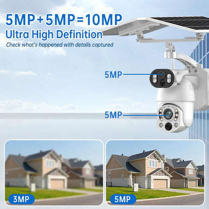 2 x 5MP (10MP) 99X Optical Zoom Wifi Auto Tracking Solar Security Camera Motion Detection Solar Camera