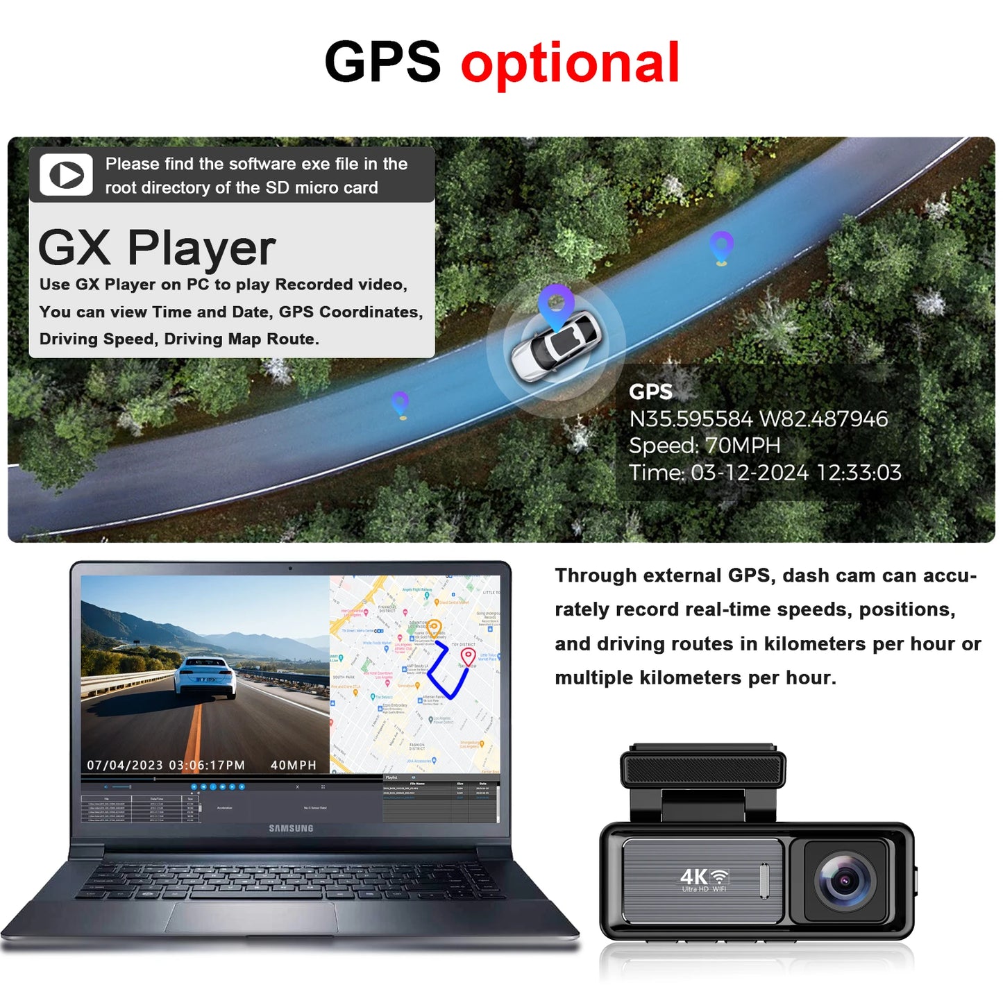 4K dual dash camera with GPS Tracking