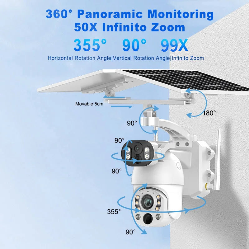 2 x 5MP (10MP) 99X Optical Zoom Wifi Auto Tracking Solar Security Camera Motion Detection Solar Camera