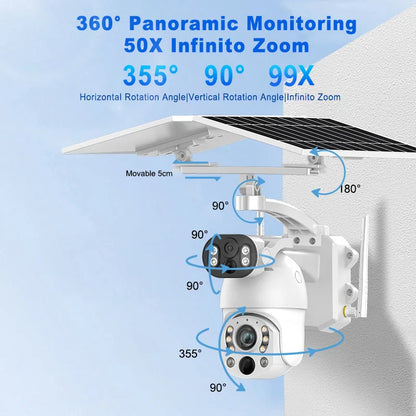 2 x 5MP (10MP) 99X Optical Zoom Wifi Auto Tracking Solar Security Camera Motion Detection Solar Camera
