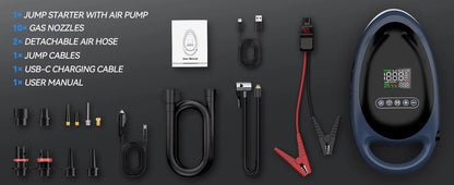 6 in 1 jump starter, pump, light and power bank