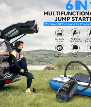 6 in 1 jump starter, pump, light and power bank