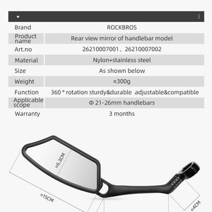 ROCKBROS Bicycle Cycling Rearview Mirror 360° Rotatable Bike Handlebar Mirror